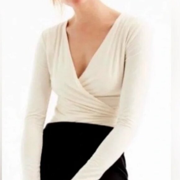 New York & Company Tops - J Crew Mercantile Creme Velvet Surplice Top Size Medium